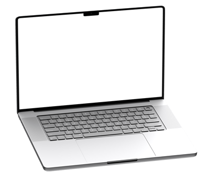 Silver laptop mockup template. Transparent . Blank screen Frame only. Isometric style view png
