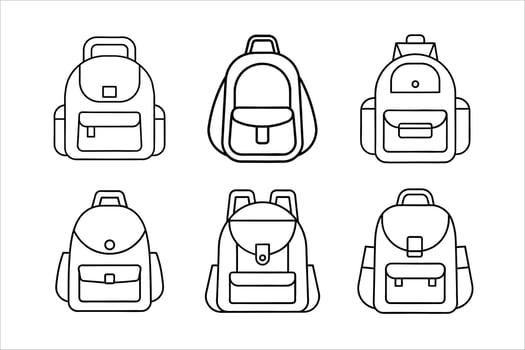 Backpack line art icon set vector