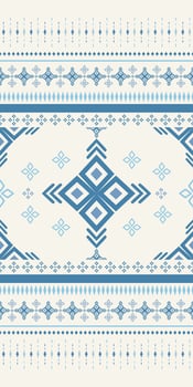 Classy Royal Geometric Blue Embroidery Border Pattern. Seamless Silk Weaves Repeat Detailed Inspired from Porcelain and Traditional Design for Apparel Songket Dress Hand Craft Drawing Decoration vector