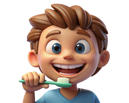 Boy Brushing Teeth with a Tube of Toothpaste Nearby png