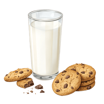 glass of milk with cookies high-quality transparent image, ideal for menus, food concepts, png