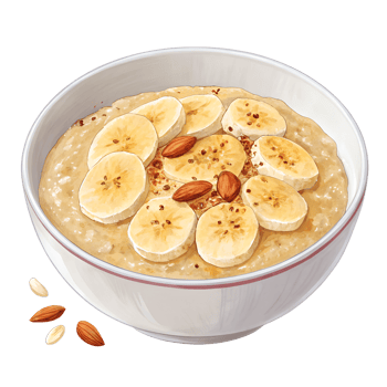 bowl of oatmeal with bananas high-quality transparent image, ideal for menus, food concepts, png