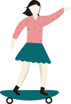 Young Female Playing Skateboard with Flat Design vector