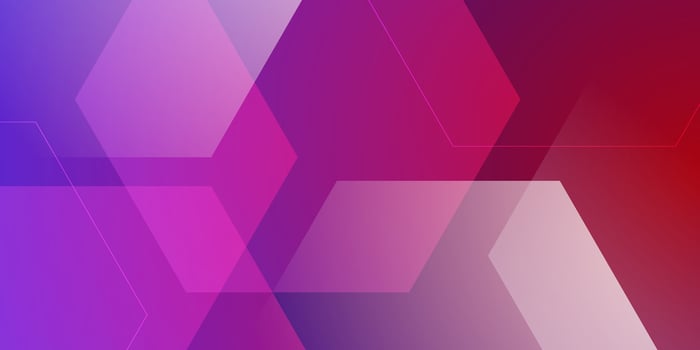 Abstract 3D background with dark red and blue gradient color. Hexagonal pattern overlay shapes. Cool design. vector