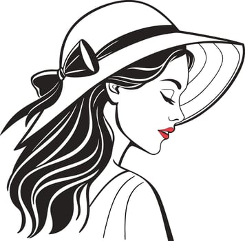 Fictional character of a woman with a hat. Black and white illustration. Logo design for use in graphics vector