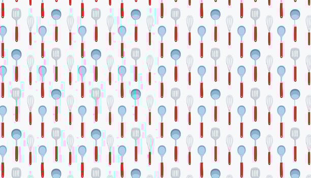 Pattern with red and blue kitchen utensils on white background vector