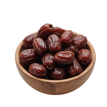 Sweet Jujube Dates in Wooden Bowl png