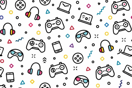 a seamless pattern with game controllers and other items vector