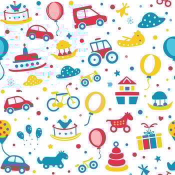 seamless pattern with colorful toys and balloons vector