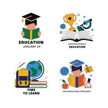 Educational Excellence A Colorful Sticker Set for the International Day of Education vector