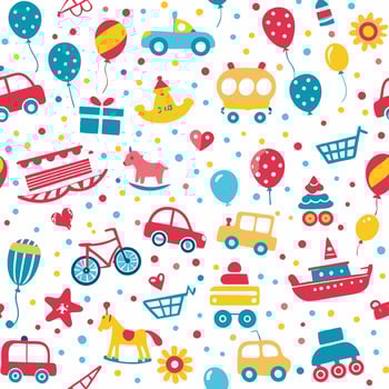 seamless pattern with colorful toys and vehicles vector