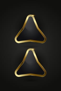 Elegant Badge Design, two modern, triangular badge with a reflective black surface enclosed by a glowing golden frame. The light sparkle at the top exudes sophistication vector