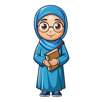 muslim girl in hijab holding book vector