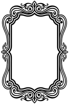 a black and white ornate frame with a scroll vector