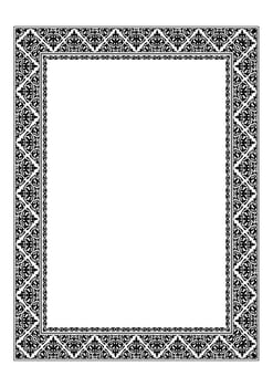 Monochrome rectangular Vertical Oriental national ornament frame. A4 format. Abstract Oriental Asian elements of national pattern of ancient nomads of the Kazakhs, Kyrgyz, Mongols. For award vector