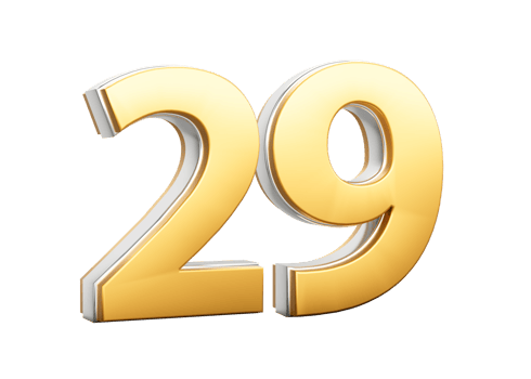 3D Golden Shiny Number 29 Twenty Nine With Silver Outline 3D Illustration png