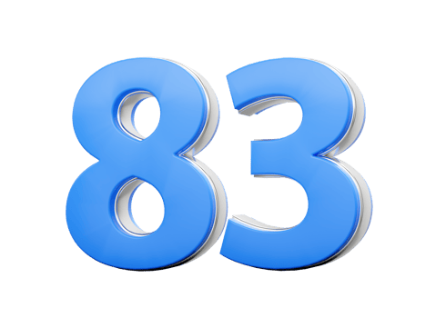 3D Number 83 Eighty Three Made Of Blue Body With Silver Outline 3D Illustration png