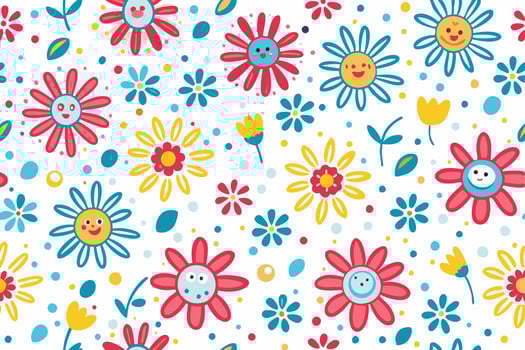 a colorful pattern with flowers and faces vector