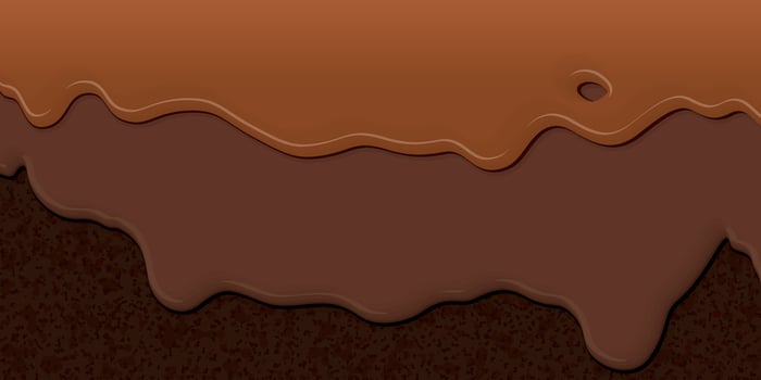 Melted chocolate and caramel pouring on browine cake texture background graphic illustration. vector