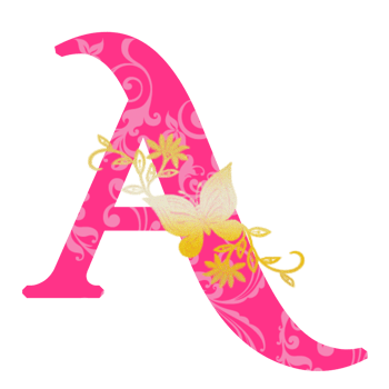 Pink lettering A with floral and butterfly decoration png