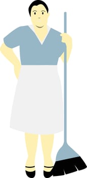 Girl Cleaning Floor with Broom vector