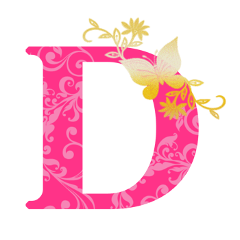 Pink lettering D with floral pattern and butterfly decoration png