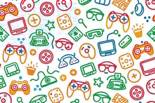 a colorful pattern with various game items vector