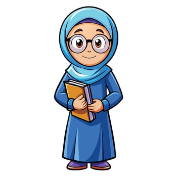 muslim girl in hijab holding book vector