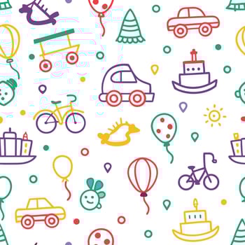 seamless pattern with colorful toys and vehicles vector