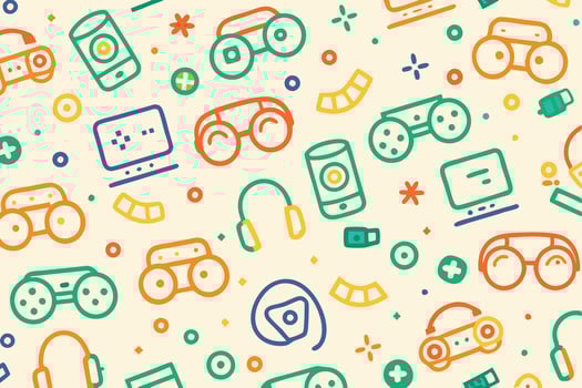 a colorful pattern of game controllers and other items vector