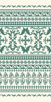 Beautiful Classy Green Pattern design Seamless Pattern Elegant Border Scroll ornament florals pattern design for wrapping, silk, scarf, background textile carpet embroidery texture, hand-draw weaves vector