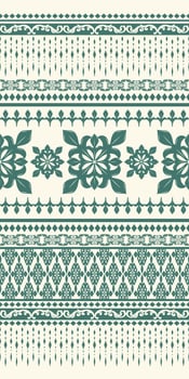 Classy Deep Green Floral Traditional Motif and Geometric Mixed Style Seamless Design Geometric Ethnic pattern, Native American tribal fabric, tile, carpet, , illustration on beige background vector