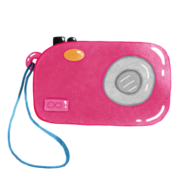 a pink camera with a strap on it png