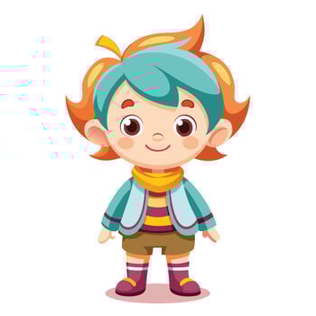 a cartoon boy with blue hair and a scarf vector