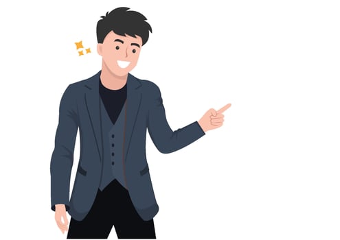 Young businessman pointing his finger to the right side. Illustration vector