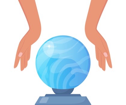 Fortune teller's hands over a blue crystal ball. Predicting the future through astrology and witchcraft. illustration. vector