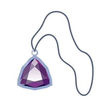 Magic purple amulet pendant with crystal, diamond, precious stone in metal frame hanging on rope. illustration. vector
