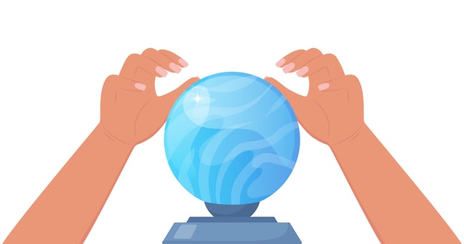 Fortune teller's hands over a crystal ball. Predicting the future through astrology and witchcraft. illustration. vector