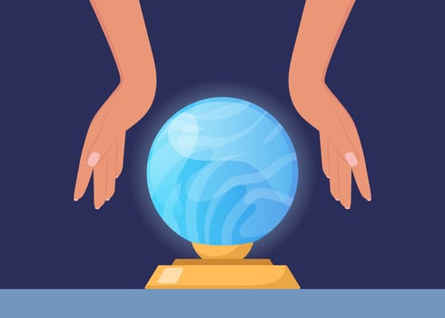 Fortune teller's hands above a crystal ball. Predicting the future through astrology and witchcraft. illustration. vector