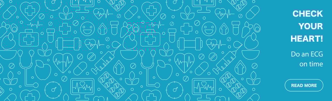 Medical banner with Line Art Pattern. White Lines on Blue with Symbols of Health vector