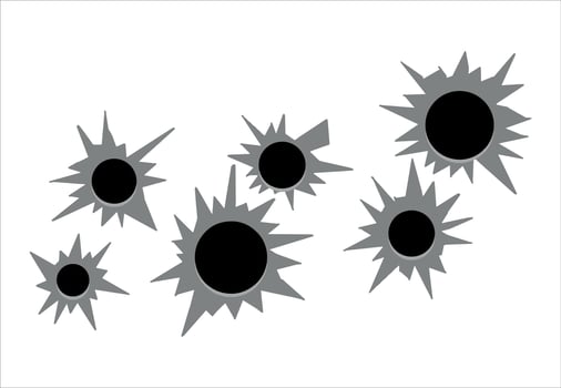 Bullet hole. gunshot hit in wall. Gun damage, break crack in steel background. Military war and army weapon decoration vector