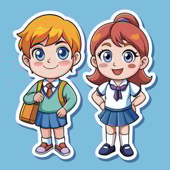 sticker of cute school girl and boy vector