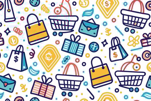 shopping seamless pattern with shopping bags and other items vector