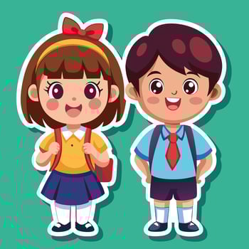 cartoon boy and girl school uniform sticker vector