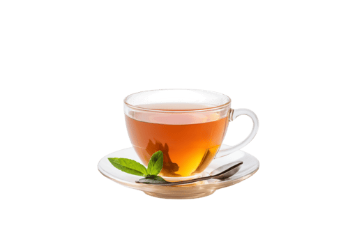 A cup of tea with a sprig of mint png