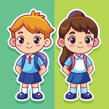 cartoon boy and girl school uniform stickers vector
