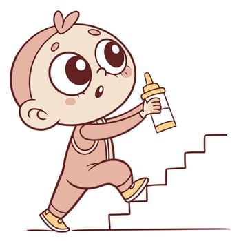 a cartoon baby is climbing stairs with a bottle vector