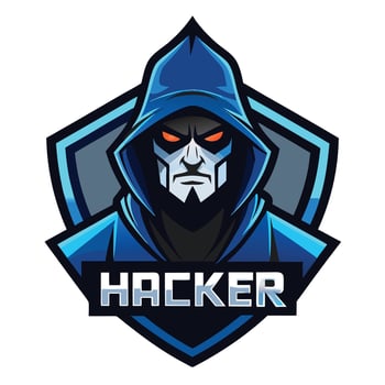 the hacker logo, with a blue hoodie and black eyes vector