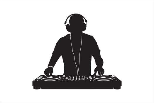 DJ Silhouette with Turntables and Headphones vector