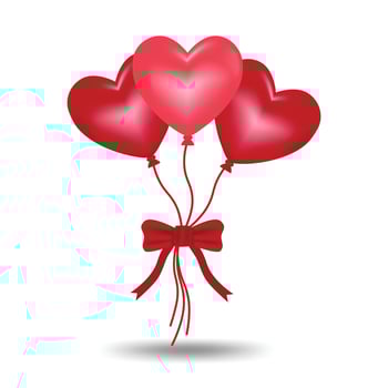 3D object Elastic tree red balloon in love heart with ribbon shape flat art design illustration with simple shape perfect for birthday or anniversary and Valentine asset vector